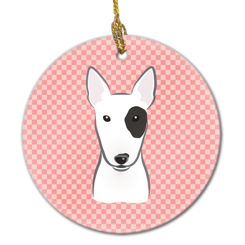 Checkerboard Pink Bull Terrier Ceramic Ornament BB1209CO1