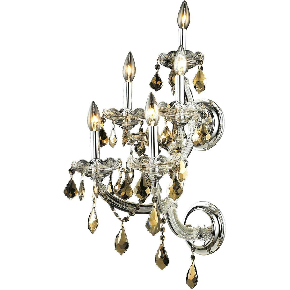 Maria Theresa 5 light Chrome Wall Sconce Golden Teak (Smoky) Royal Cut Crystal