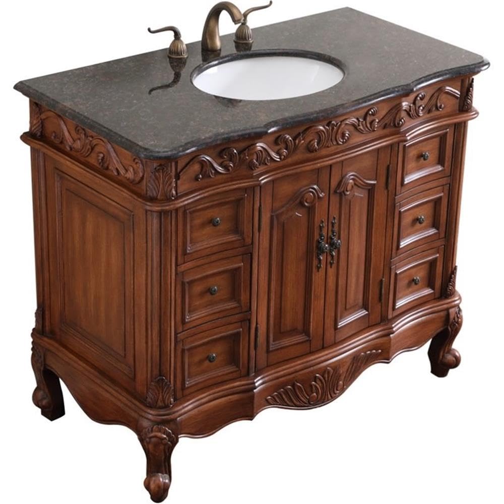 Elegant Decor Oakland 42' Single Marble Top Bathroom Vanity In Teak