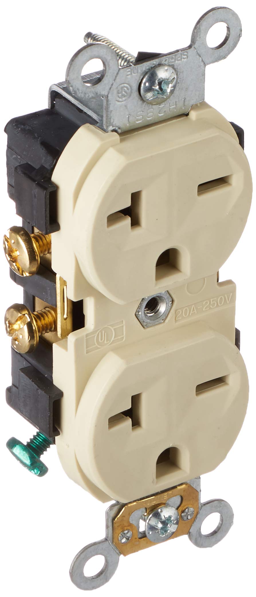 Leviton 5822-I Straight Blade Single Receptacle, 250 Vac, 20 A, 2 Pole, 3 Wire, Ivory