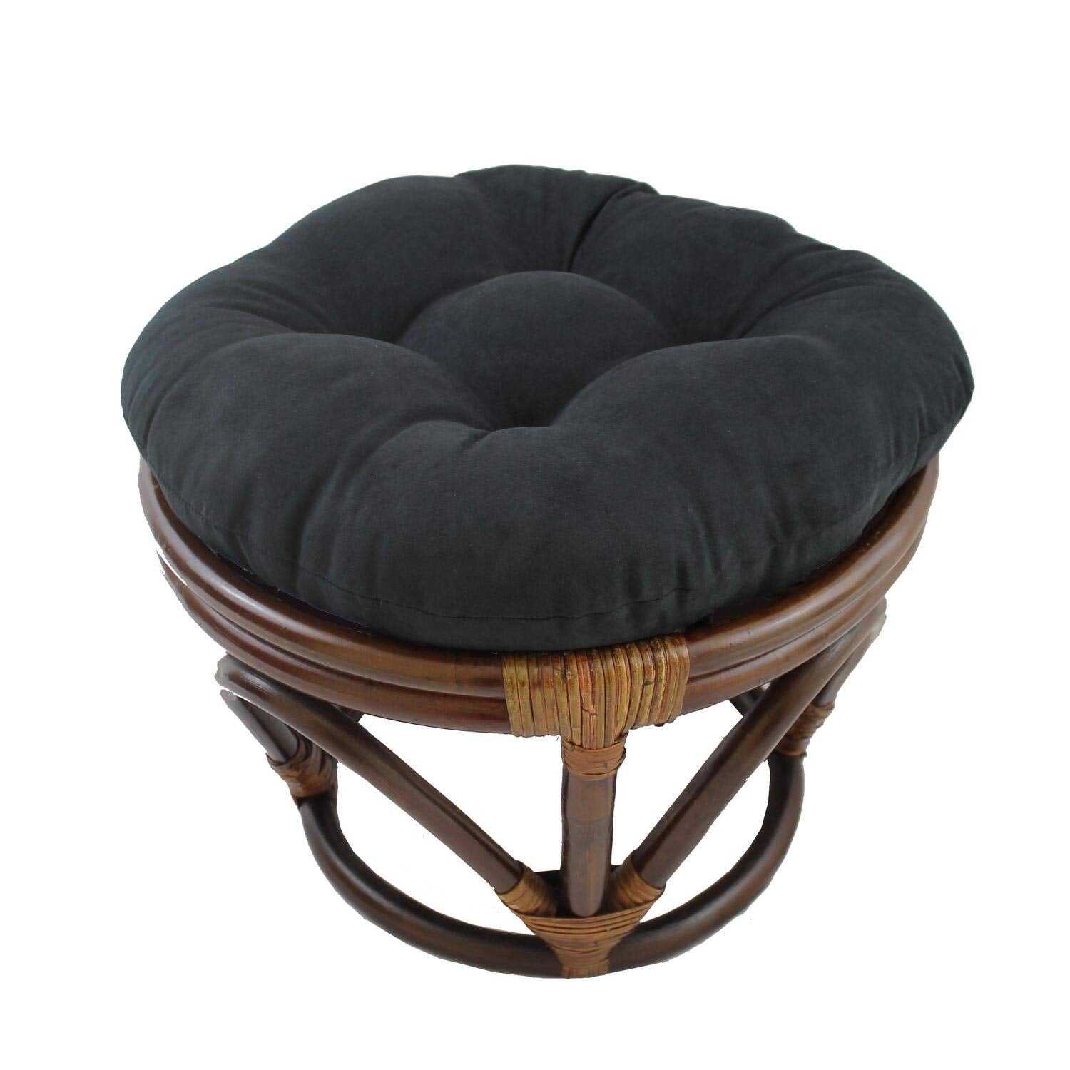 18-inch Round Solid Micro Suede Tufted Footstool Cushion - Black