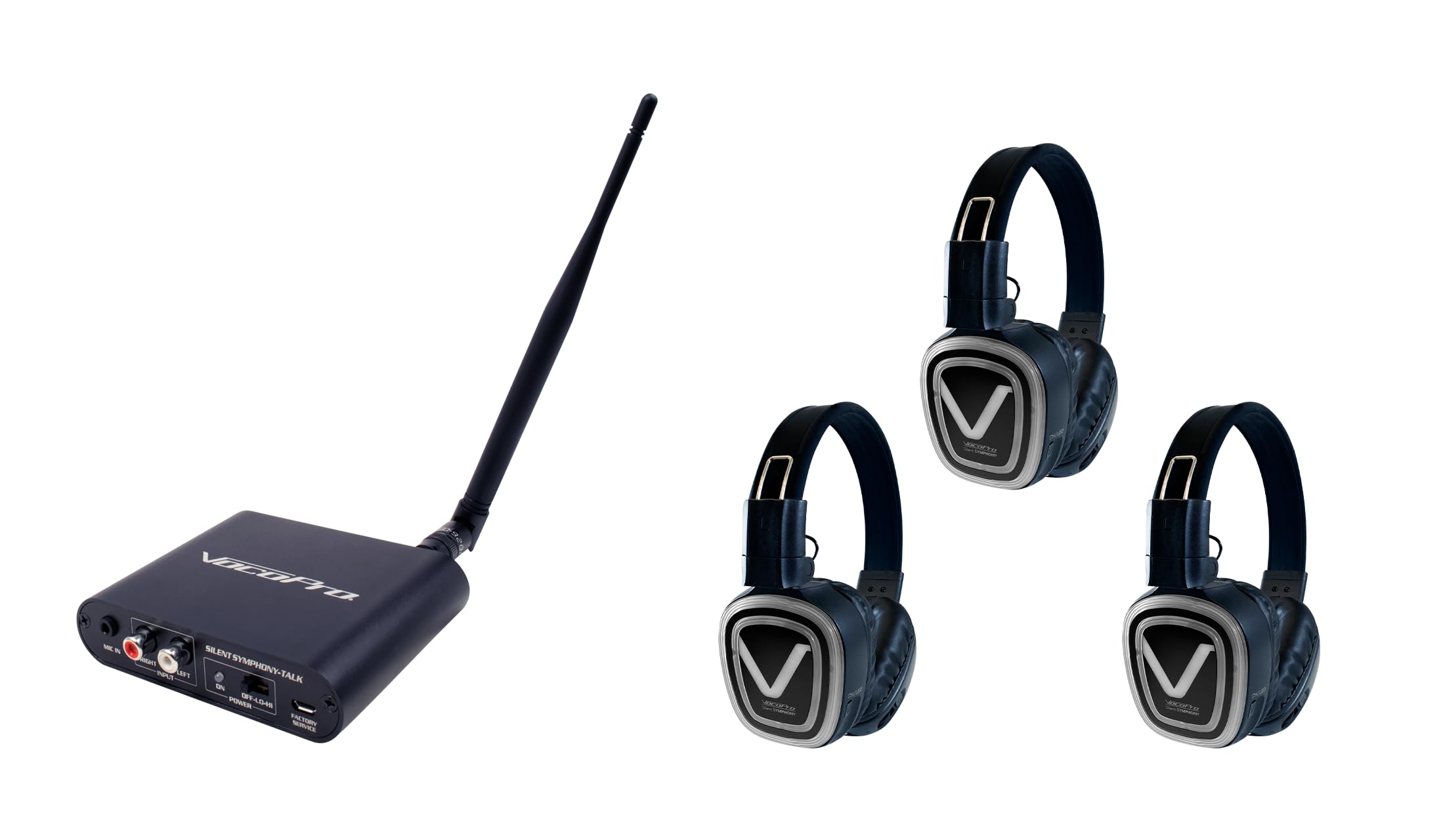 Professional Long-Range Silent Disco/ Event package with One Transmitter and Three Headphone Receivers