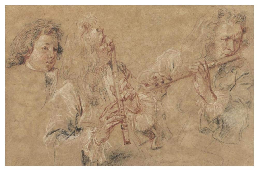 Two Studies of a Flutist and a Study of the Head of a Boy-Paper Art-50x34”