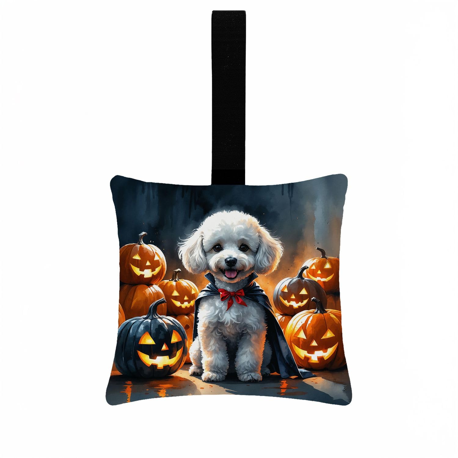 Carolines Treasures White Poodle Puppy Halloween Mini Hanging Pillow Ornament 3.5  3.5 Decorative Door-Knob & Tree Hanger, Soft Fabric Cushion