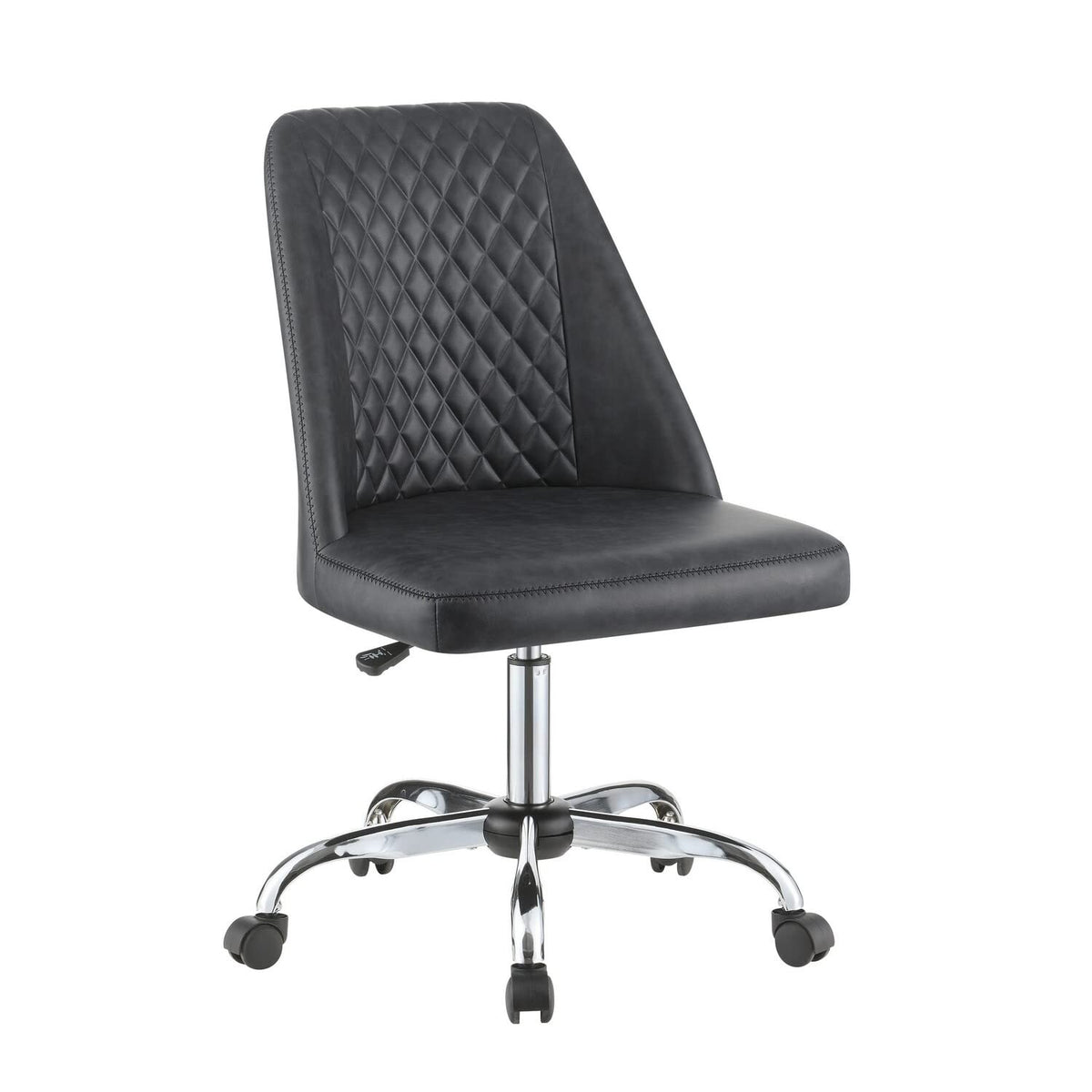 Benjara Diamond Pattern Stitched Leatherette Office Chair With Star Base, Gray