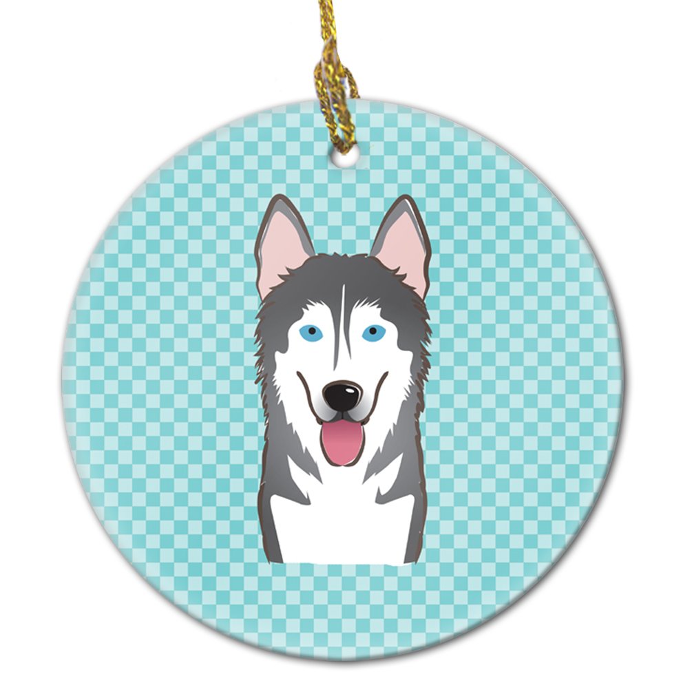 Checkerboard Blue Alaskan Malamute Ceramic Ornament BB1156CO1