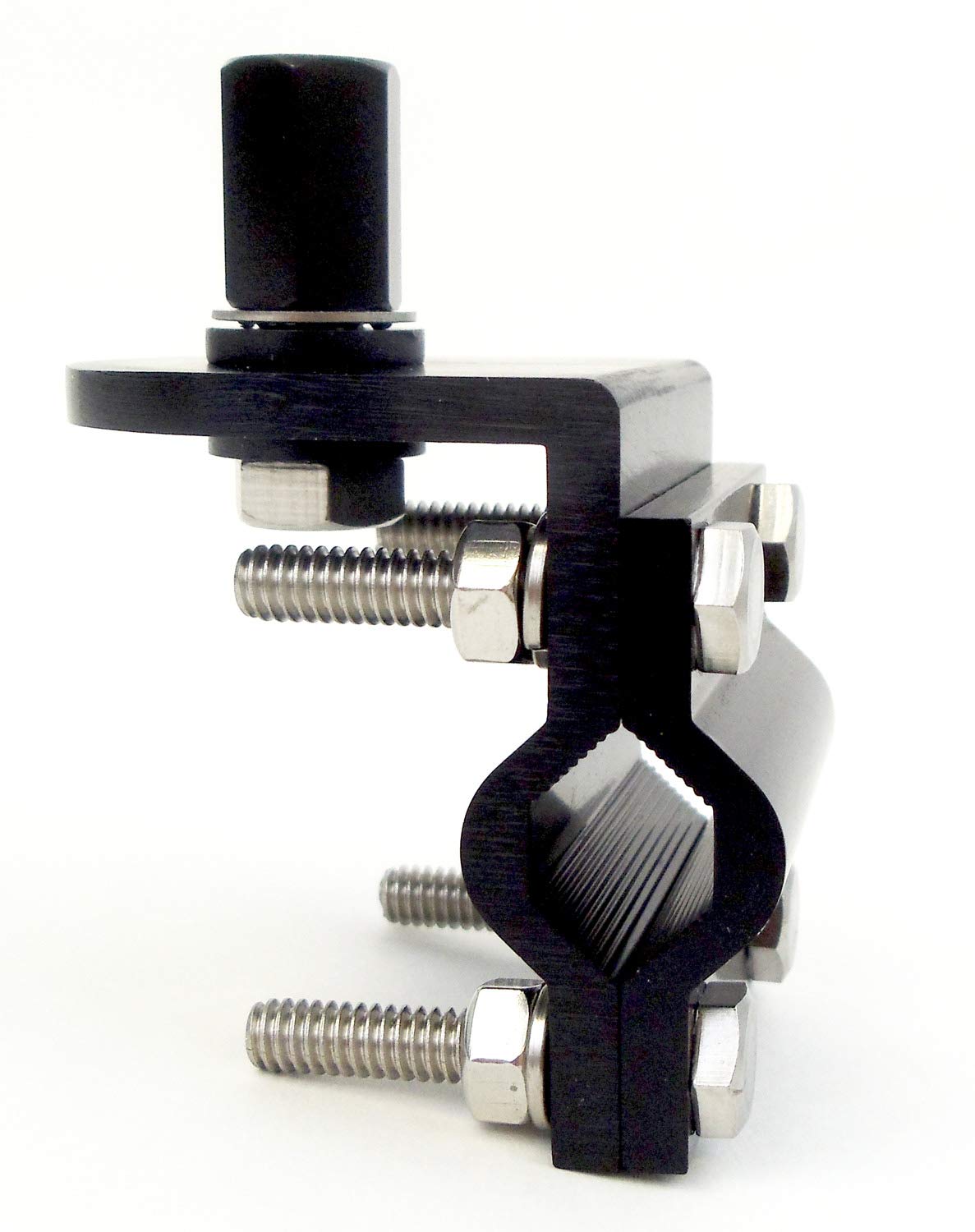 TRACKER - BLACK ANODIZED ALUMINUM HORIZONTAL MIRROR MOUNT WITH BLACK 3/8 X 24” LUG STUD