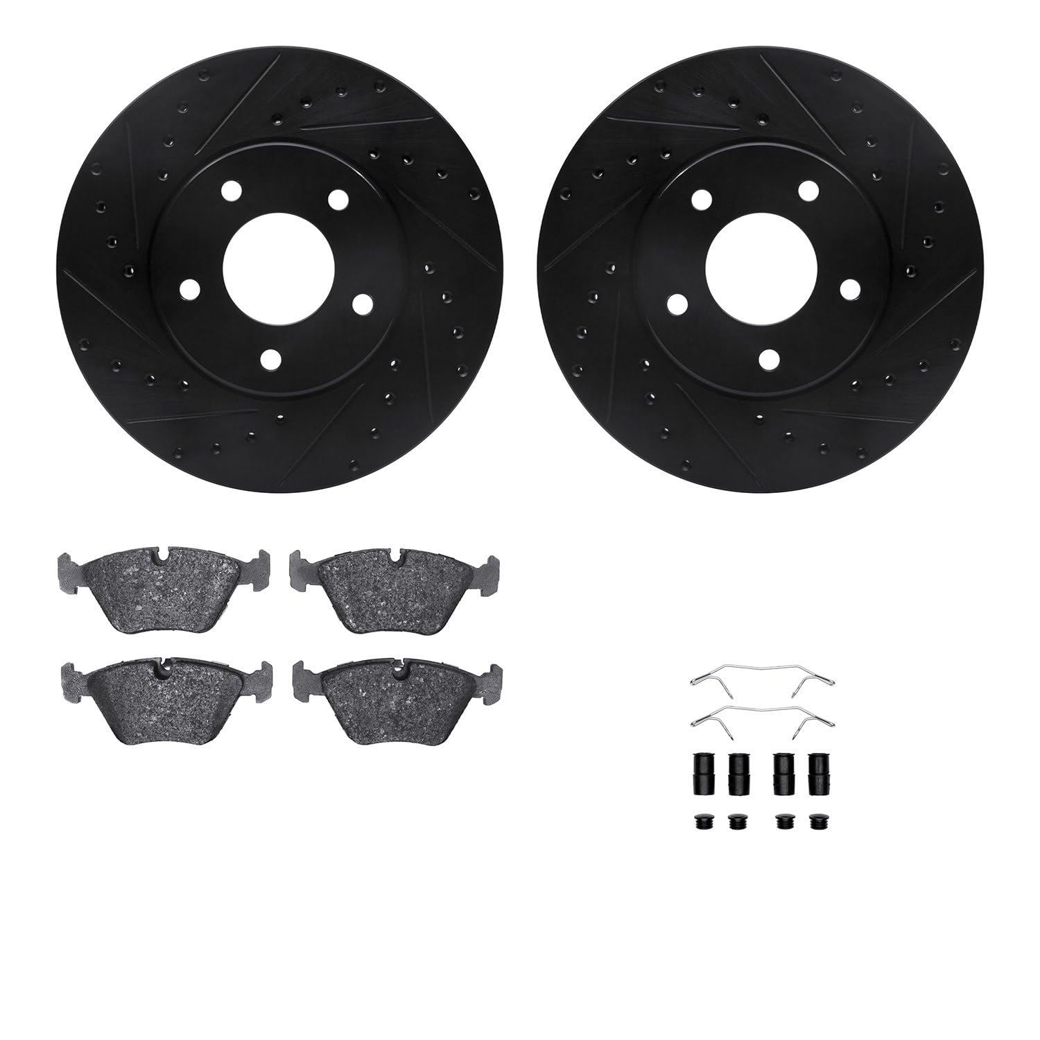 R1 Concepts Drilled and Slotted Black Disc Brake Rotor Set with Semi-Met Pads and Hardware WHYH1-20004