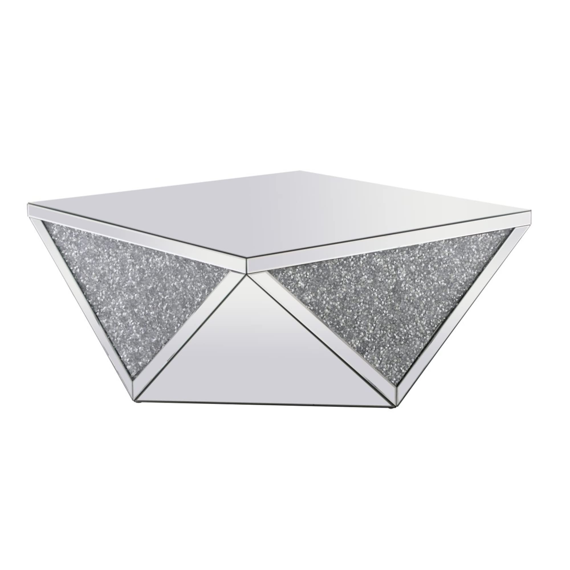 Elegant Decor Modern 38' Square Polygonal Silver Crystal Mirrored Coffee Table