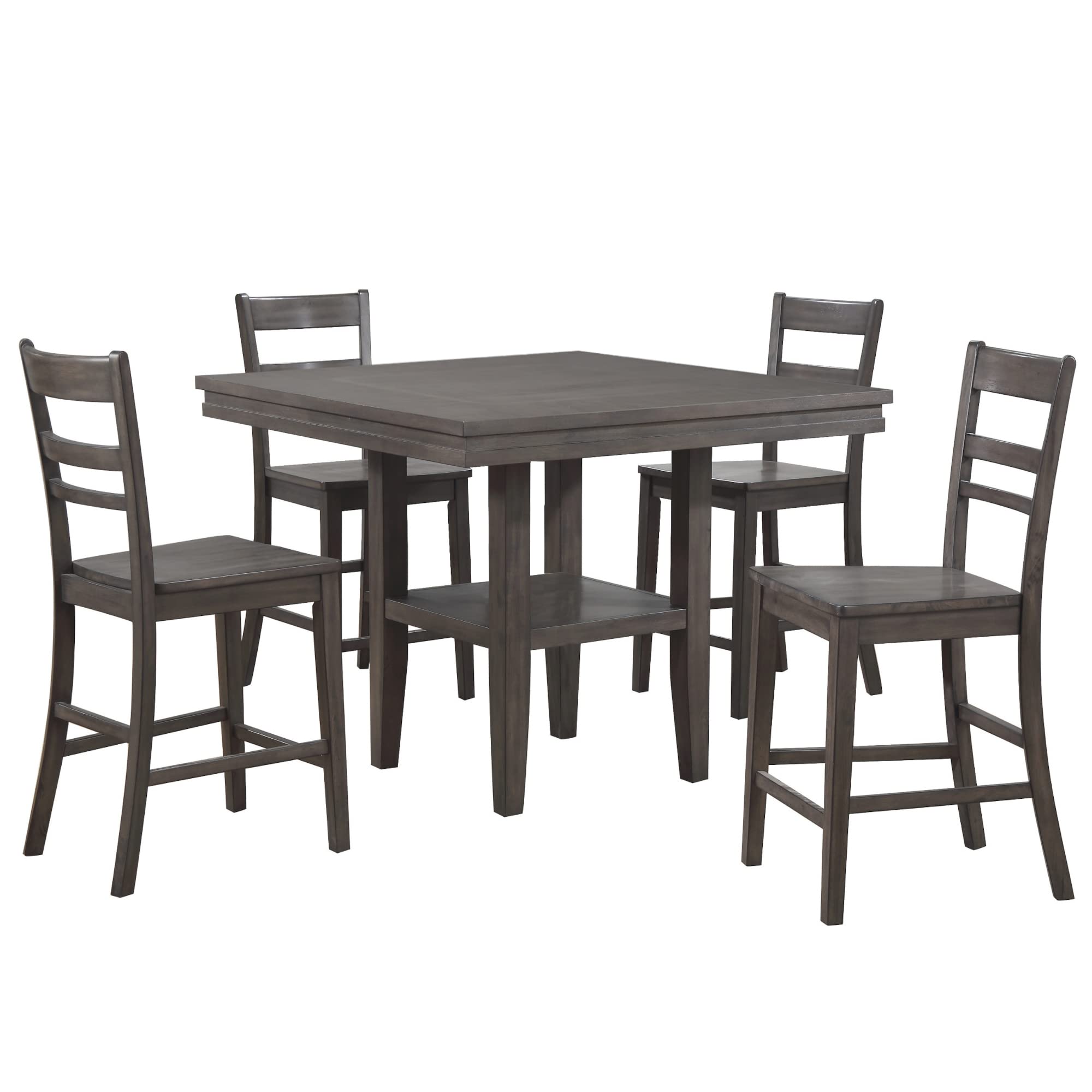 Sunset Trading Shades of Gray 5 Piece 45 Square Pub Set | Table with Storage Shelf | Counter Height Dining | Seats 6"