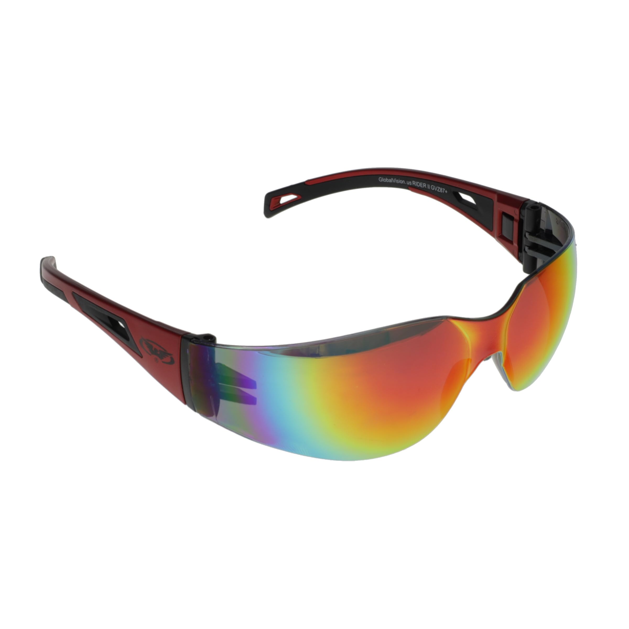 Global Vision Eyewear RIDERIIREDGTR Mirrored Lens Safety Glasses ANSI Z87 UV400 Sunglasses-Red