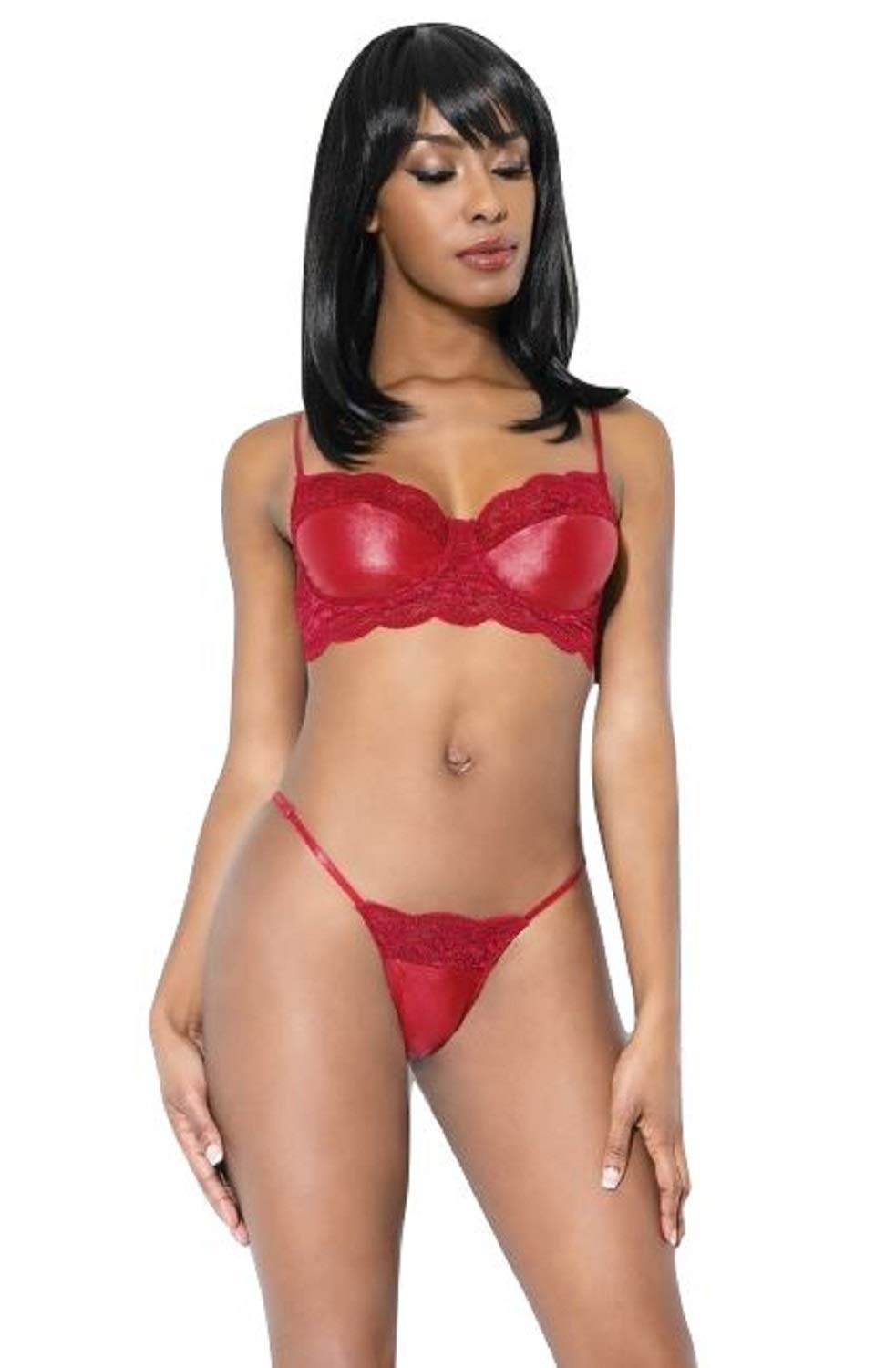 Coquette Lace And Matte Wetlook Bra And Gstring