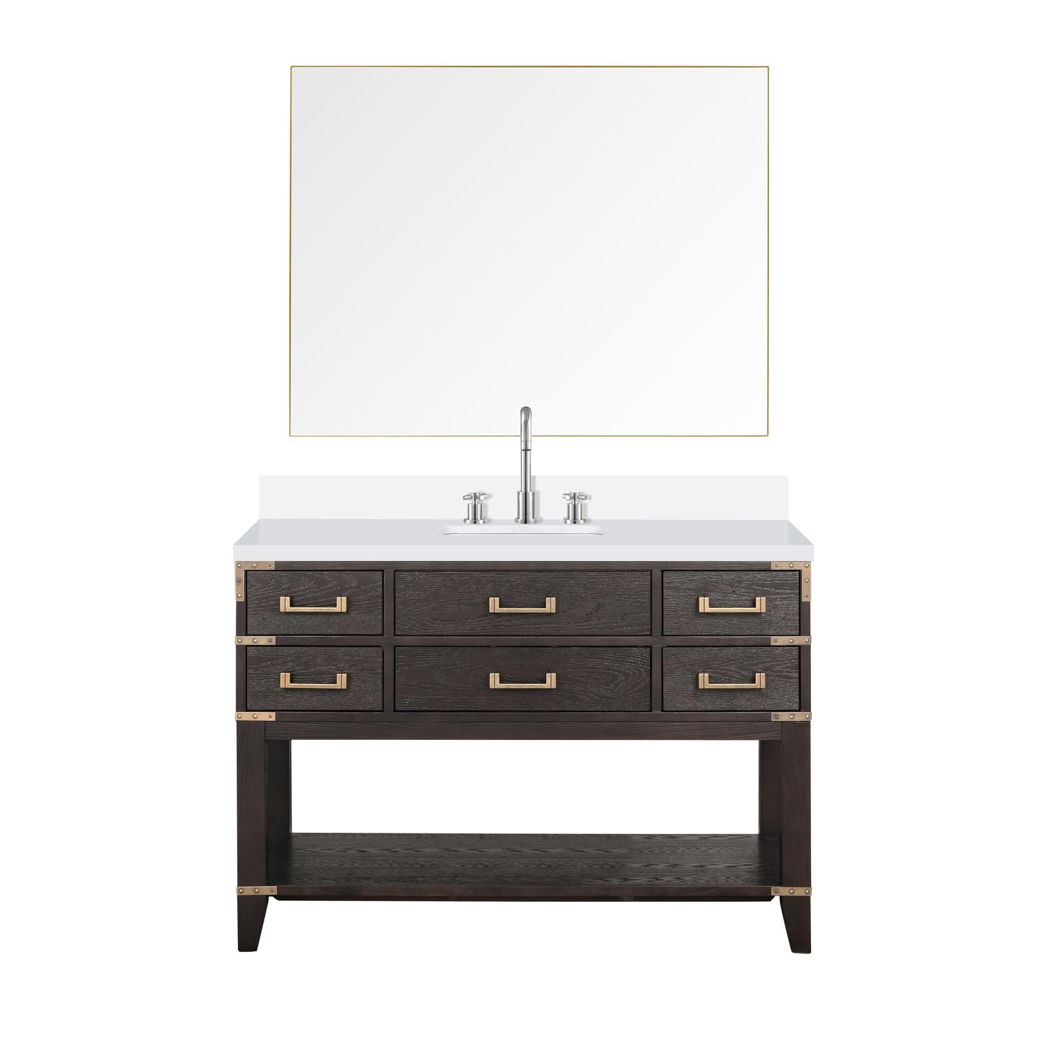 Norwalk 48 in W x 22 in D Brown Oak Single Bath Vanity, Cultured Marble Top, Faucet Set, and 46 in Mirror