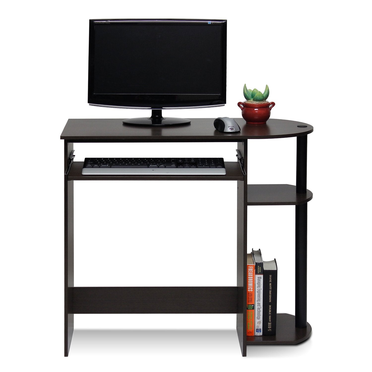Furinno 14098R1DBR/BK Simplistic Easy Assembly Computer Desk, Dark Brown