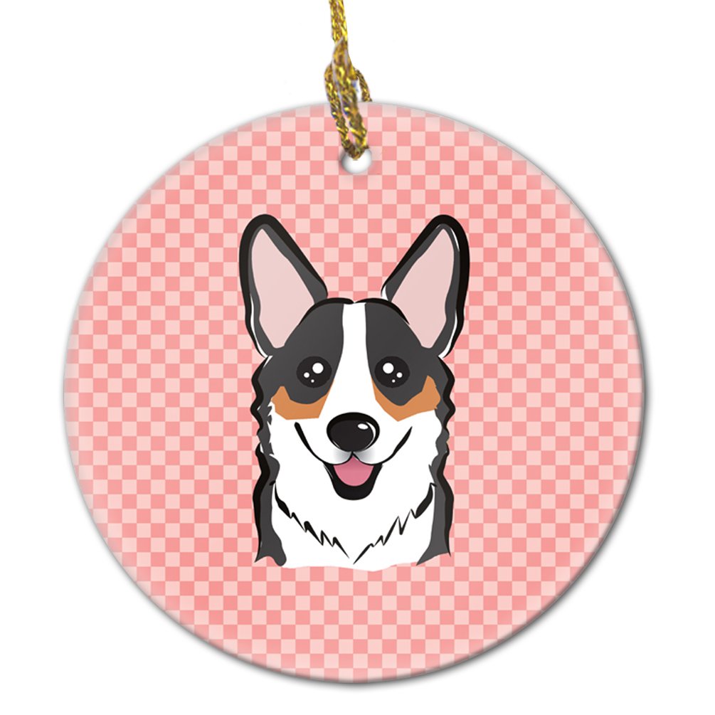 Checkerboard Pink Corgi Ceramic Ornament BB1255CO1
