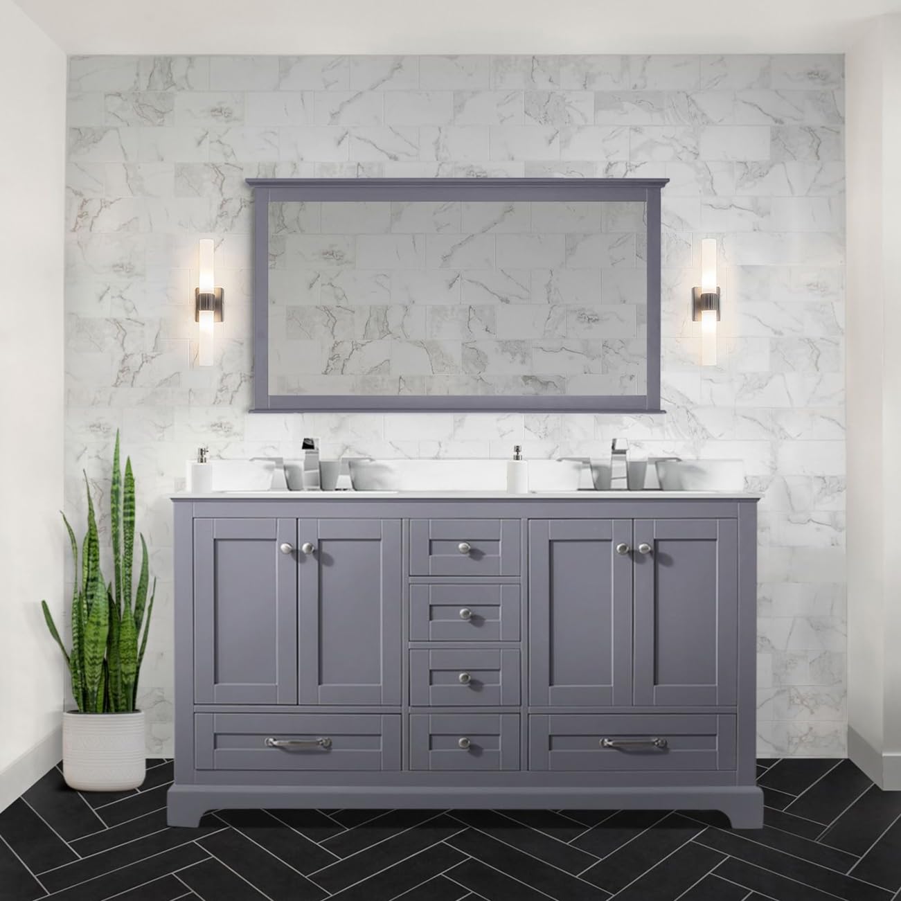 Navy Blue Single Bath Vanity 48 in. W x 22 in. D, Carrara Marble Top, and Faucet Set