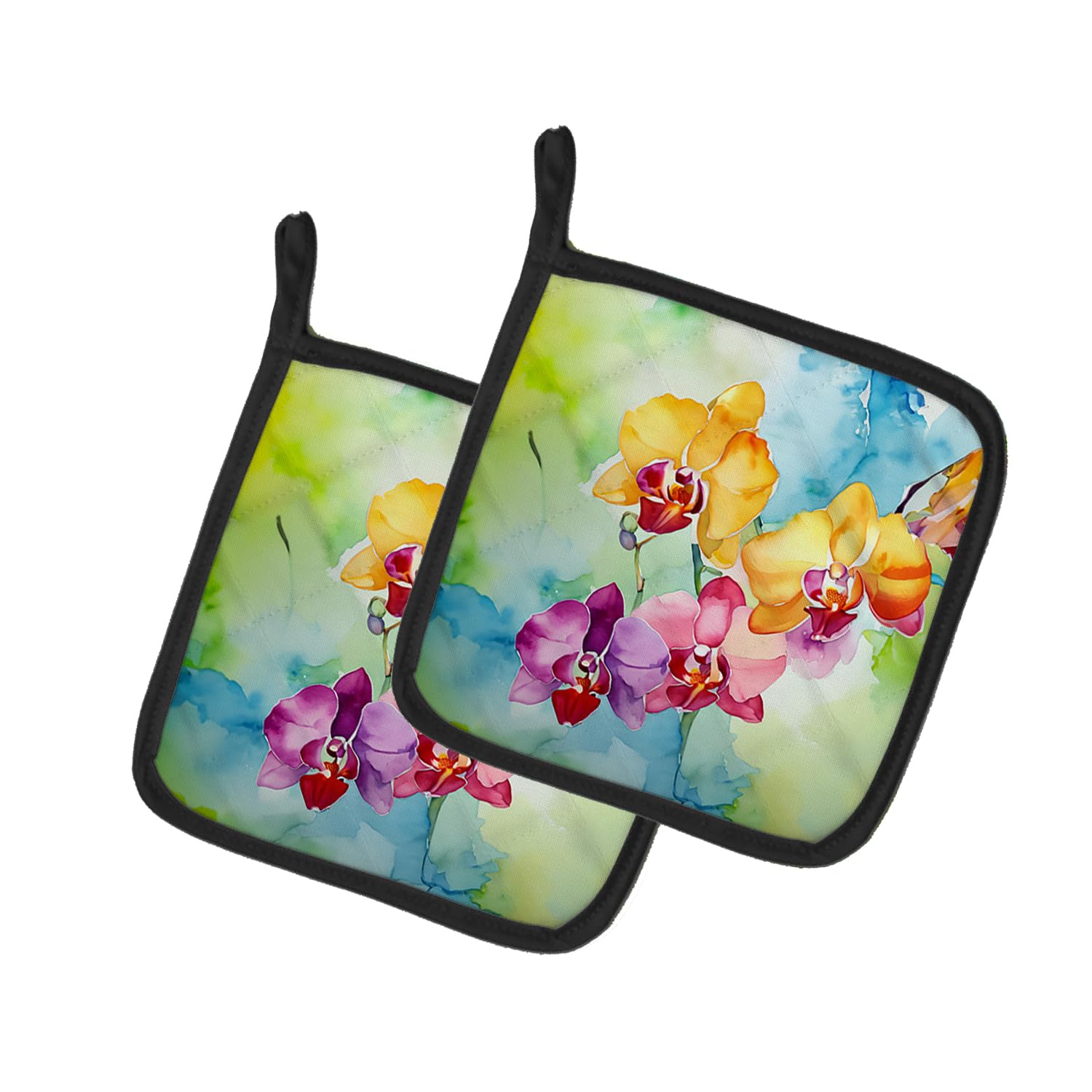 Orchids in Watercolor Pair of Pot Holders