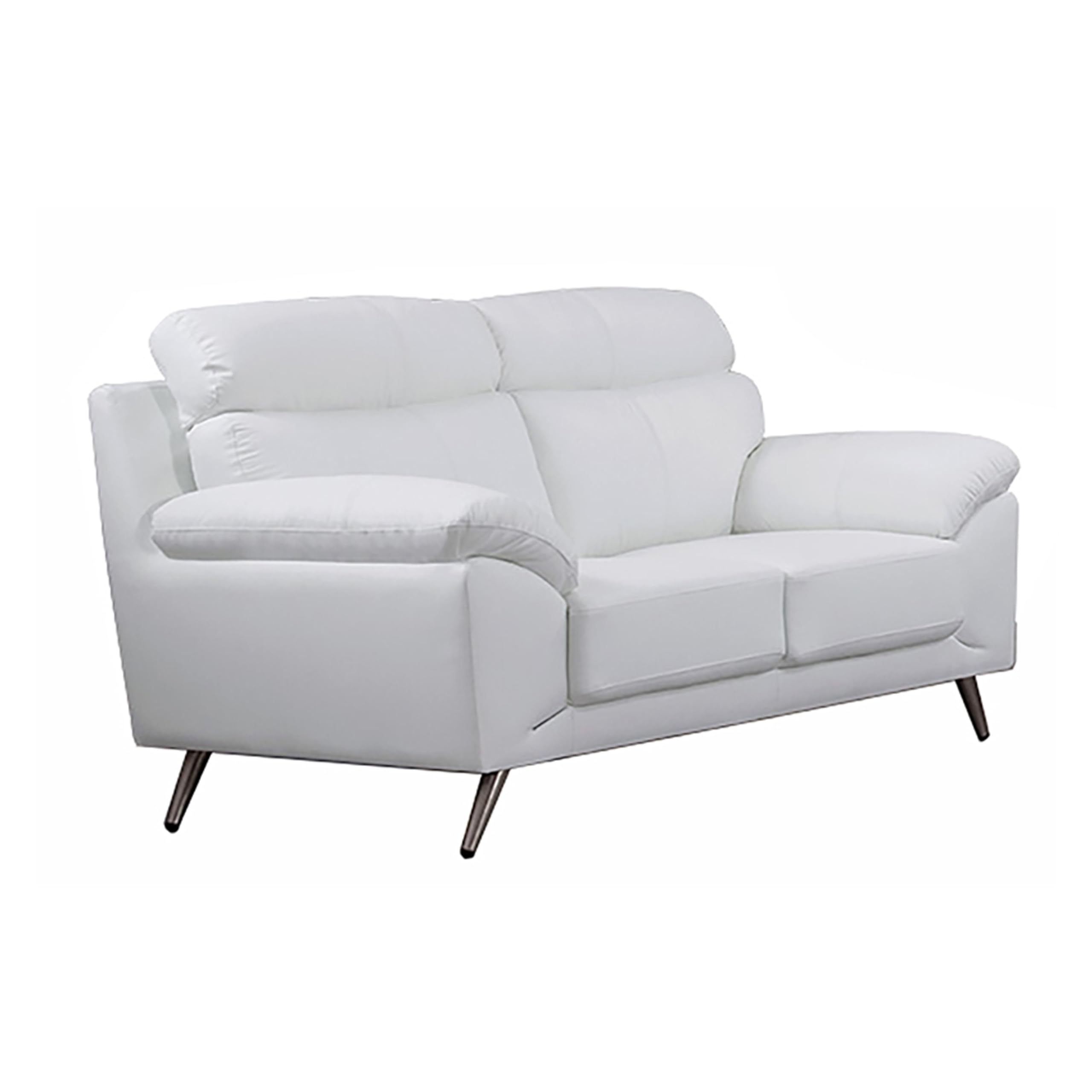 Justin Loveseat, White Top Grain Leather, Stainless Steel Legs, 64 Inch