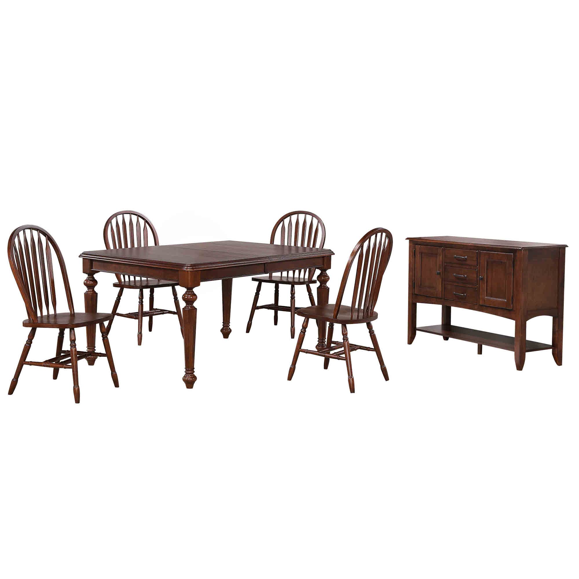 Sunset Trading Andrews 6 Piece 76 Rectangular Extendable Butterfly Dining Table Set | Sideboard with Large Display Shelf 3 Drawers 2 Storage Cabinets | Chestnut Brown Wood | Seats 8”