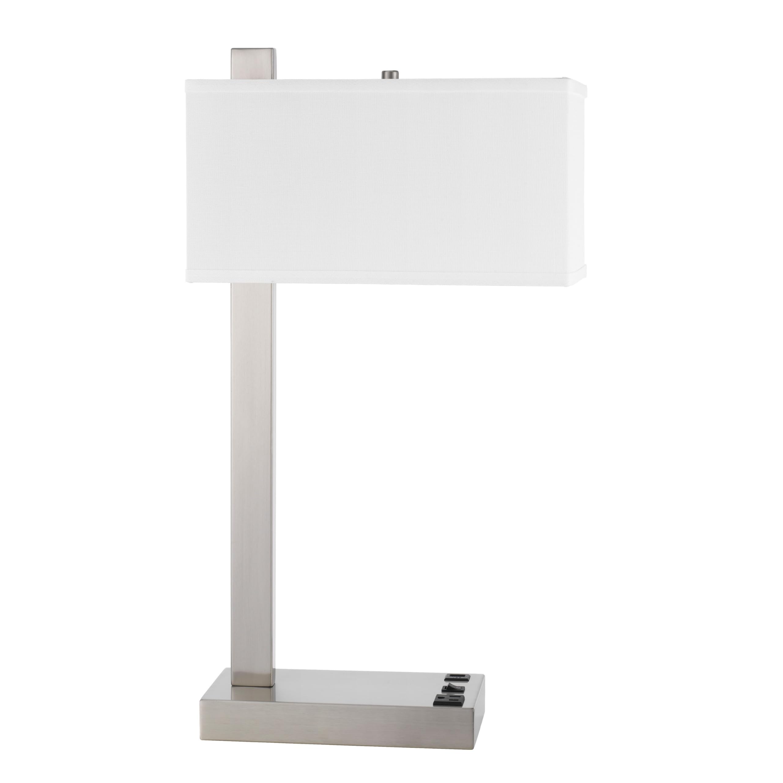 Nacy Table Lamp, 1 Power Outlet and USB Port, Chrome Steel 25 Inch
