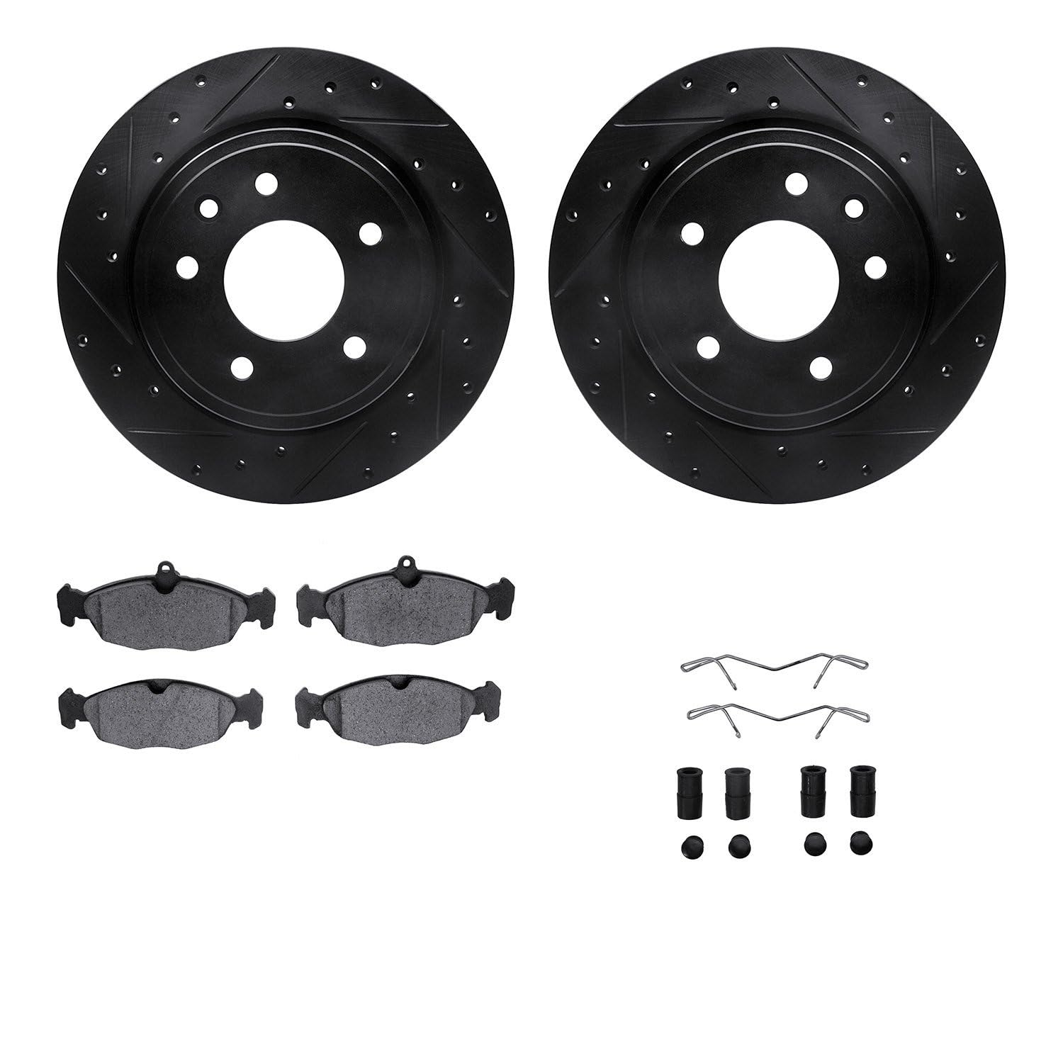 R1 Concepts Drilled and Slotted Black Disc Brake Rotor Set with Semi-Met Pads and Hardware WHYH1-20011