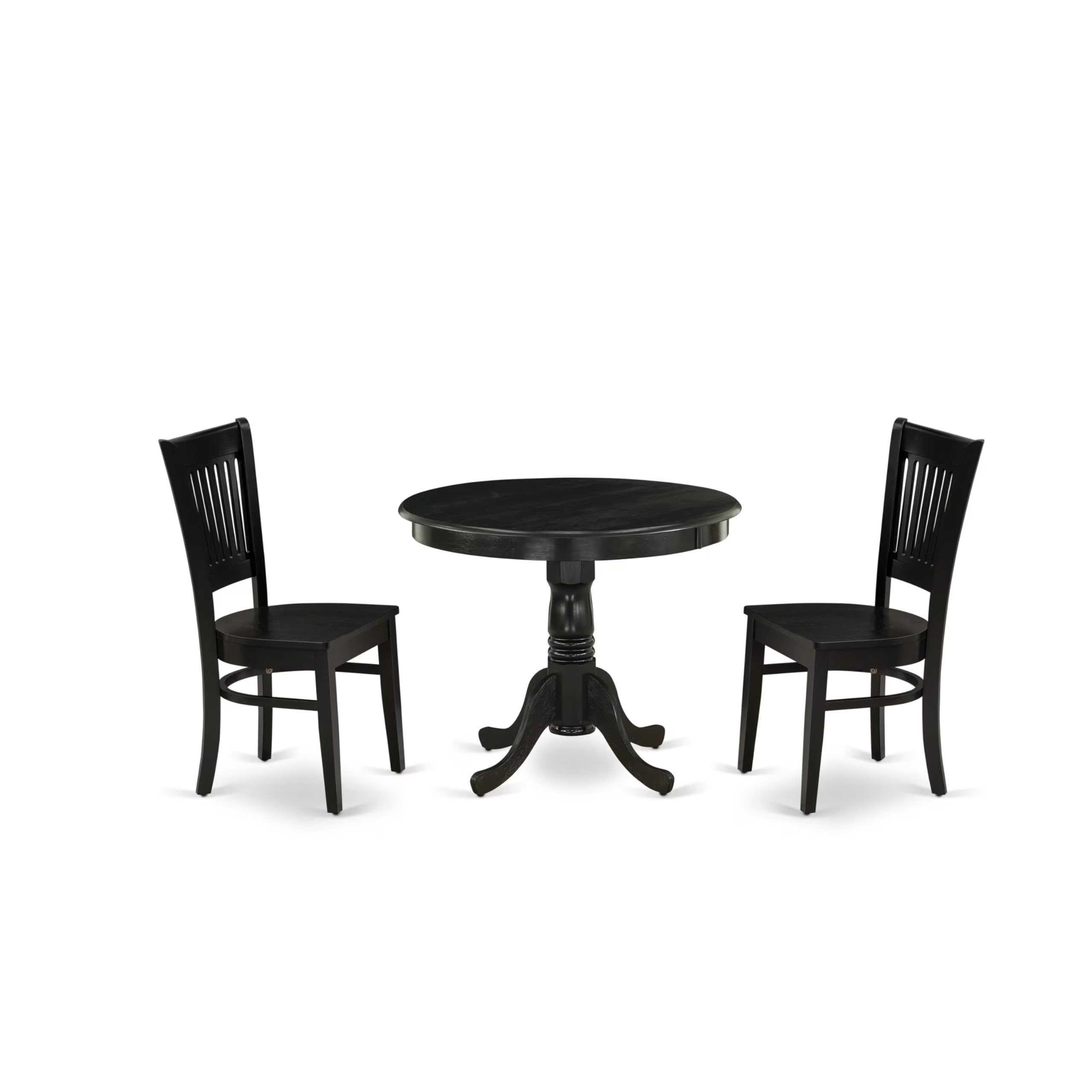 East West Furniture 3-Piece Dining Room Set- 2 Kitchen Chair and Modern dining room table - Wooden Seat and Slatted Chair Back (Black Finish)