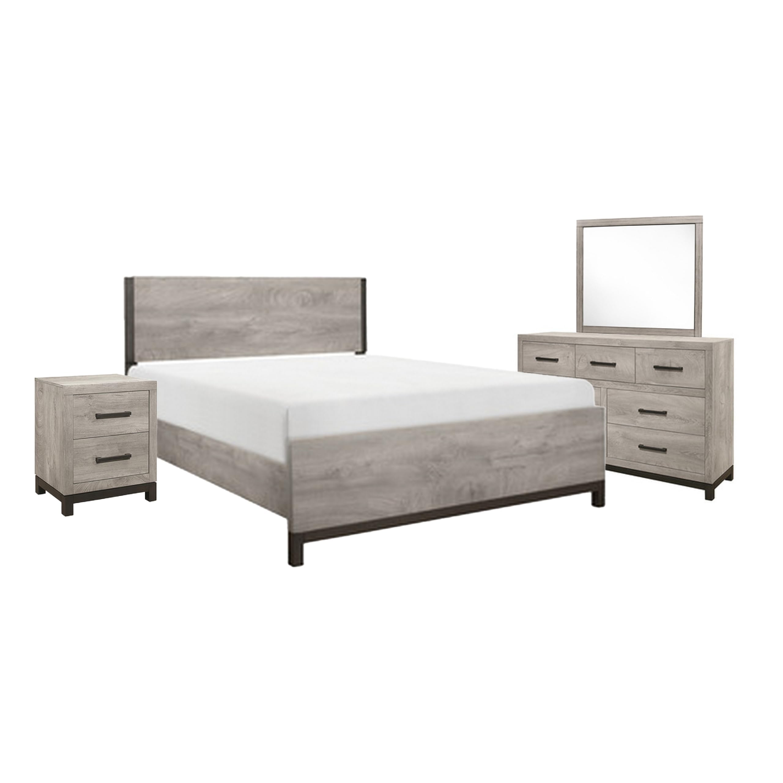 Zephyr 4 Pc Queen Size Bedroom Set, Light Gray, Brown, Modern Style