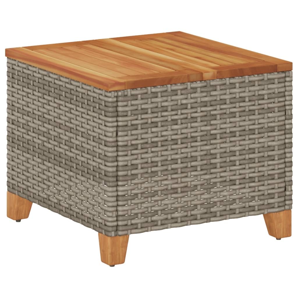 vidaXL Patio Table Gray 17.7x17.7"x14.6" Poly Rattan Acacia Wood"