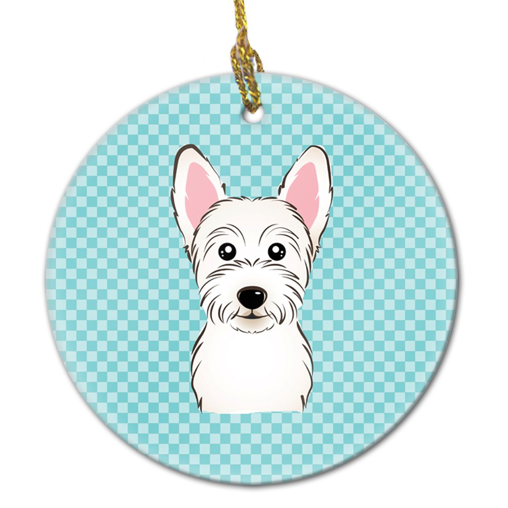 Checkerboard Blue Westie Ceramic Ornament BB1164CO1