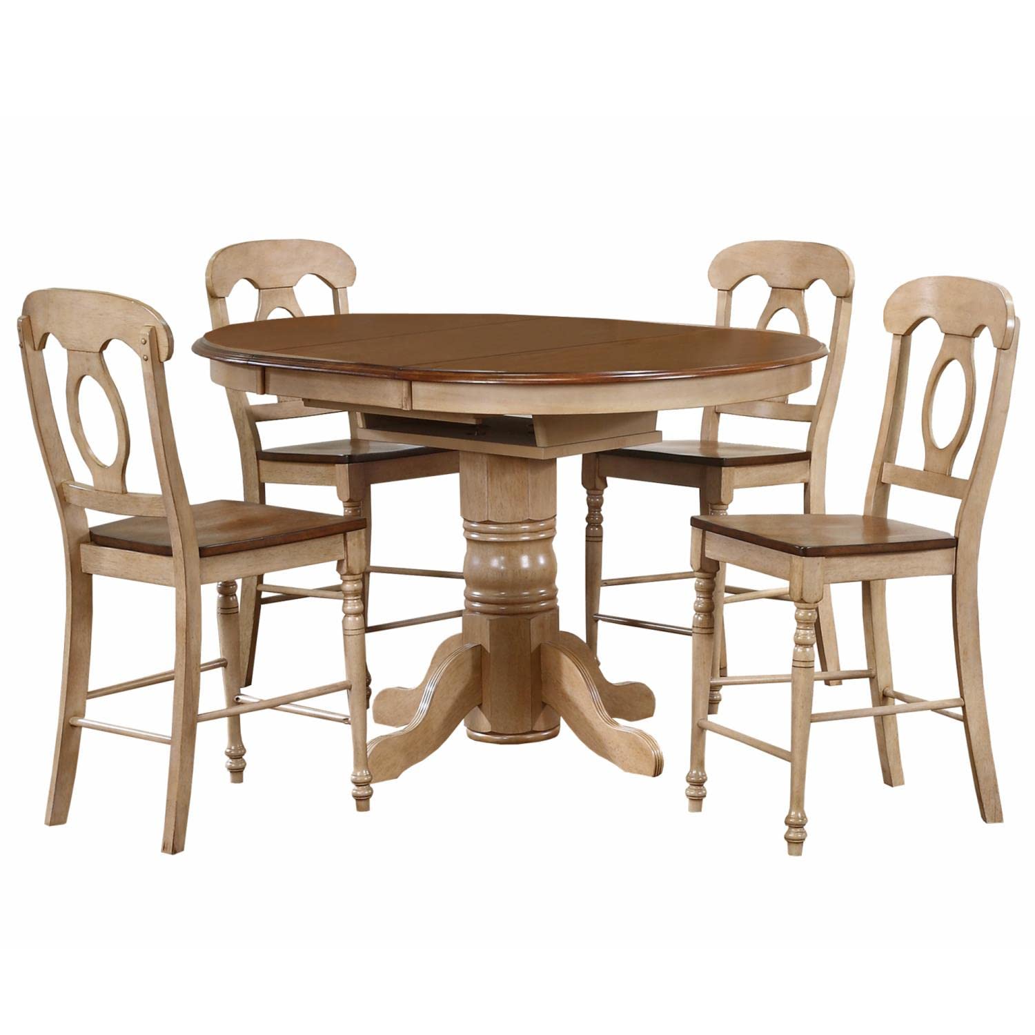 Sunset Trading Brook 5 Piece 42 Round or 60" Oval Extendable Dining Set | Butterfly Leaf Counter Height Table | Napoleon Stools | Seats 6"