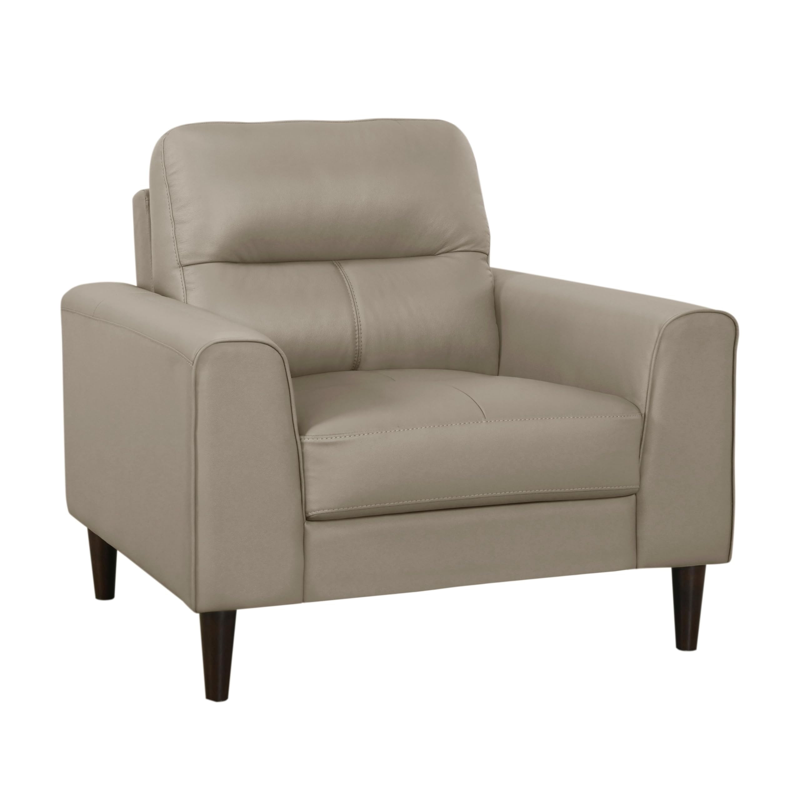 Willow 37 Inch Accent Chair, Beige Top Grain and Faux Leather, Solid Wood