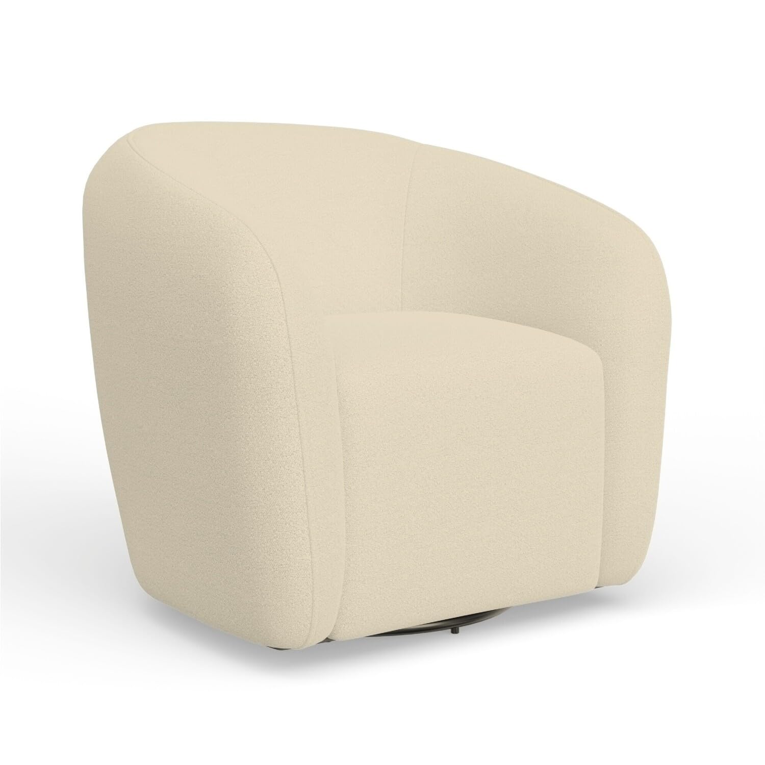 Mery Swivel Chair, Barrel Back, Ivory Upholstery, Solid Acacia Wood