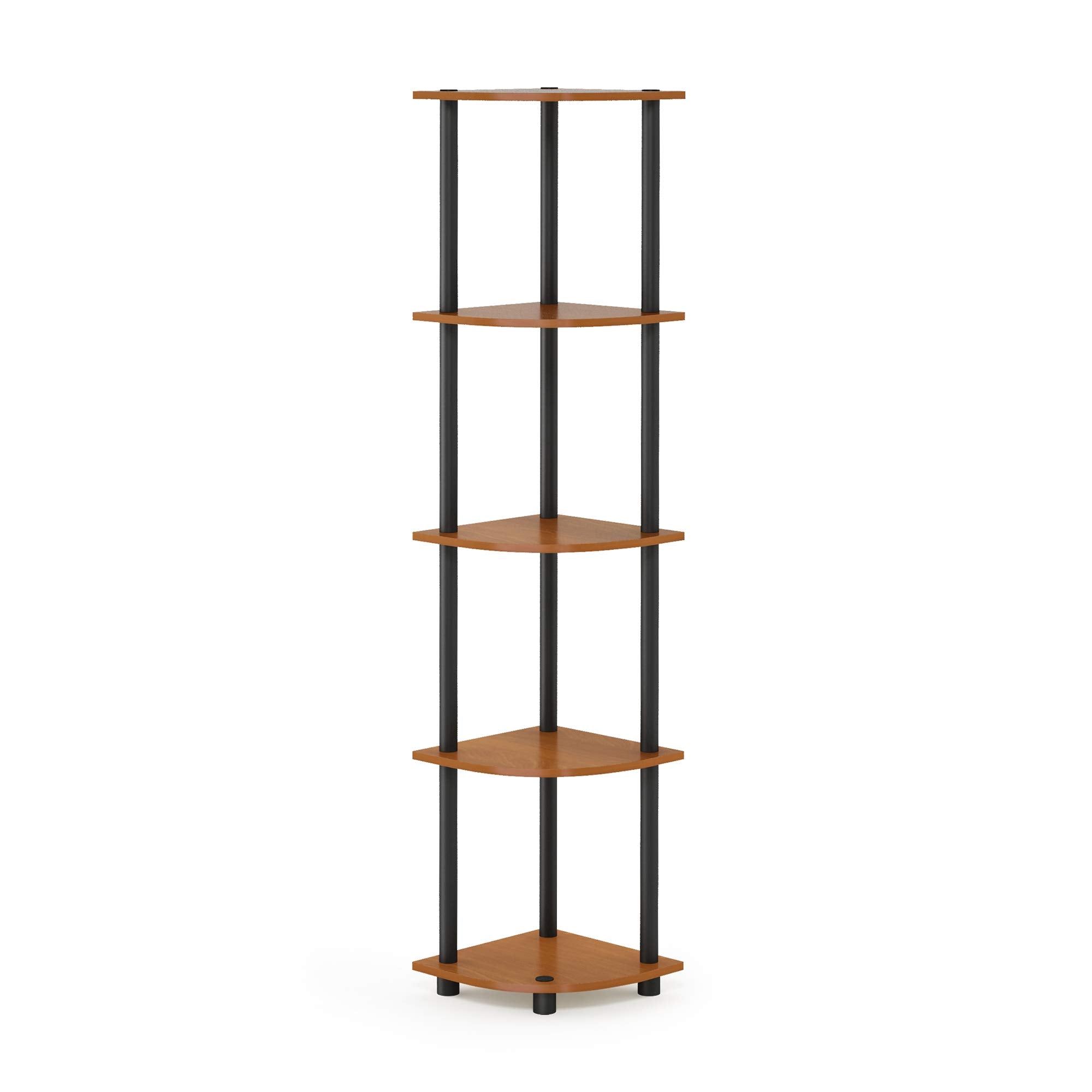 Furinno 99811LC/BK Turn-N-Tube 5 Tier Corner Display Rack Multipurpose Shelving Unit, Light Cherry/Black