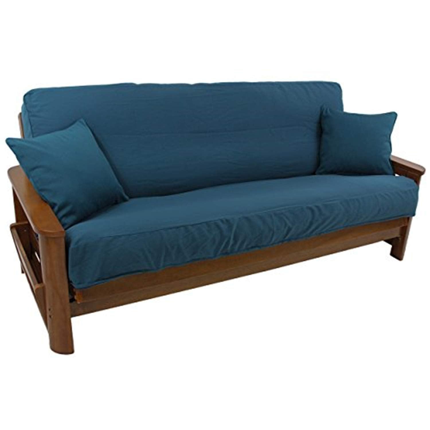 Solid Twill 8 to 9-inch Full Futon Cover Set with Two 18-inch Throw Pillows (Set of 3) - Mojito Lime