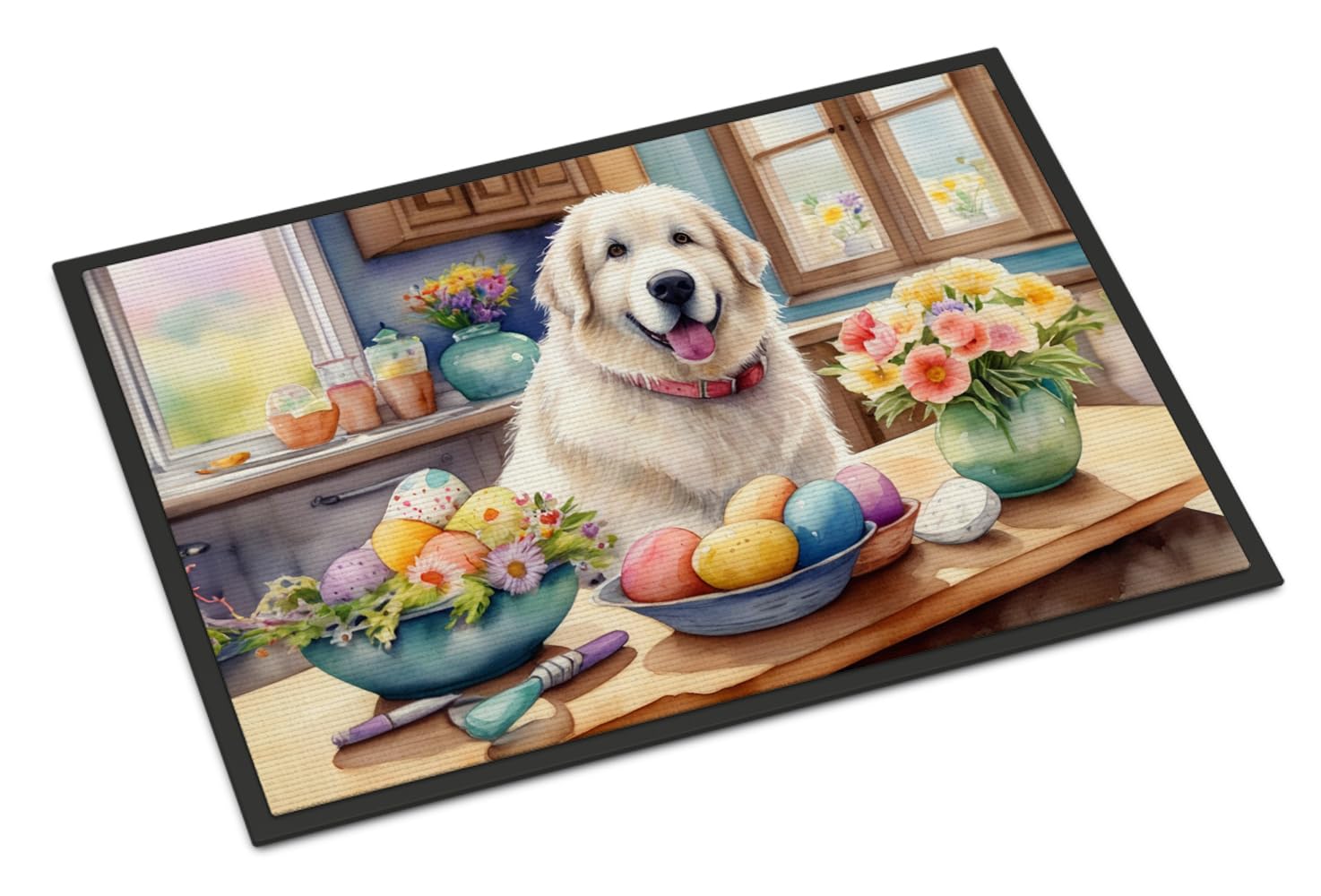 Carolines Treasures DAC6829MAT Decorating Easter Great Pyrenees Doormat Front Door Mat Indoor Outdoor Rugs for Entryway, Non Slip Washable Low Pile, 18H X 27W