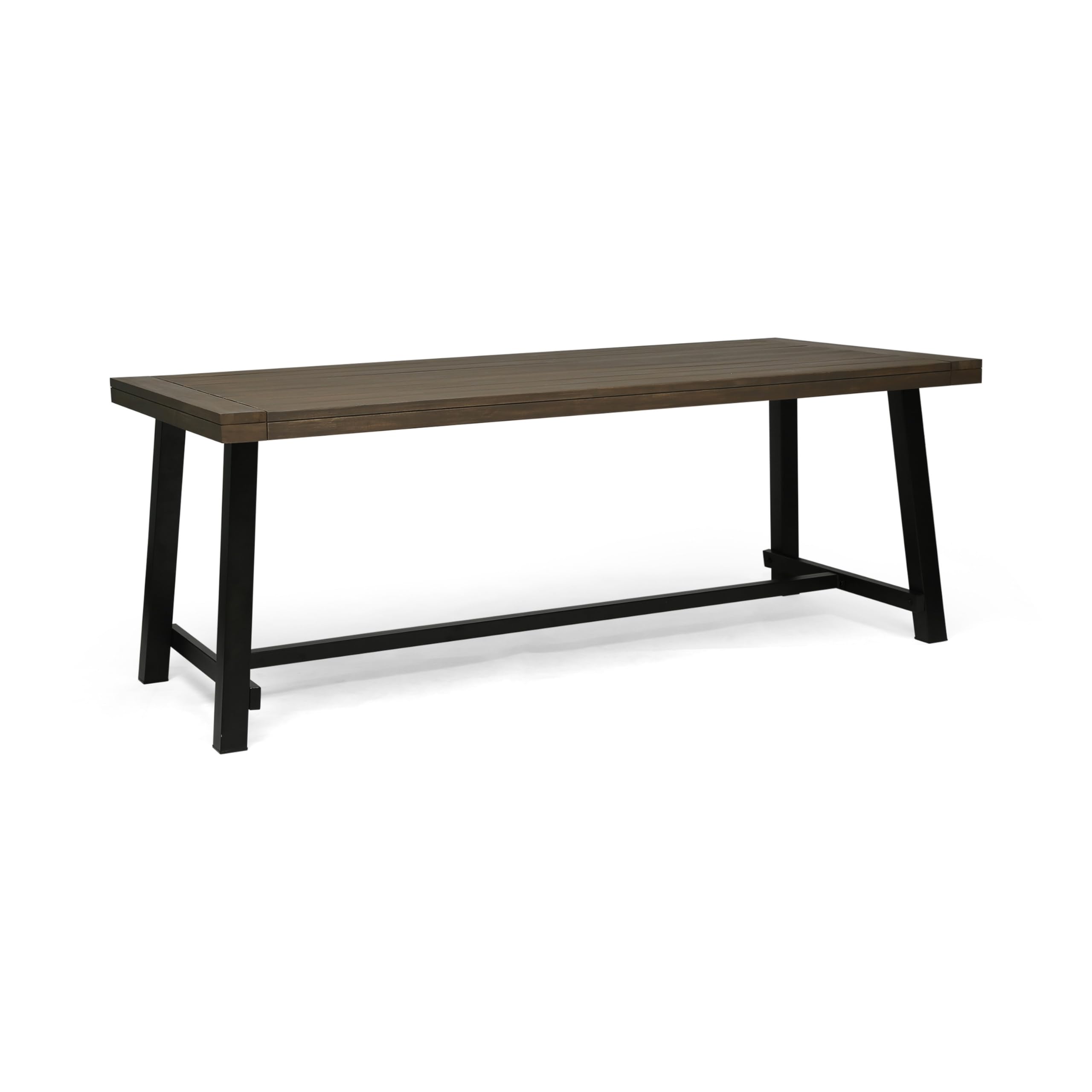 Leslee Outdoor Dining Table, Brown Top, Black Wood Rectangular 79 Inch