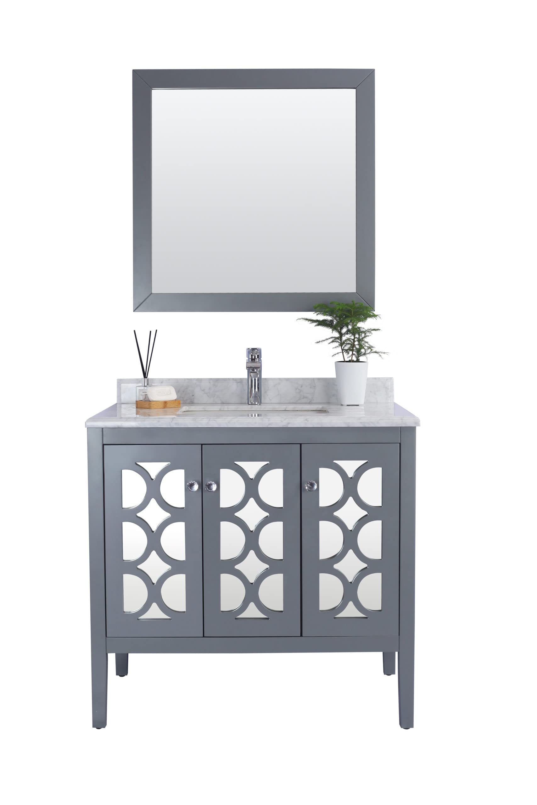 Mediterraneo - 36 - Grey Cabinet + White Carrara Marble Countertop