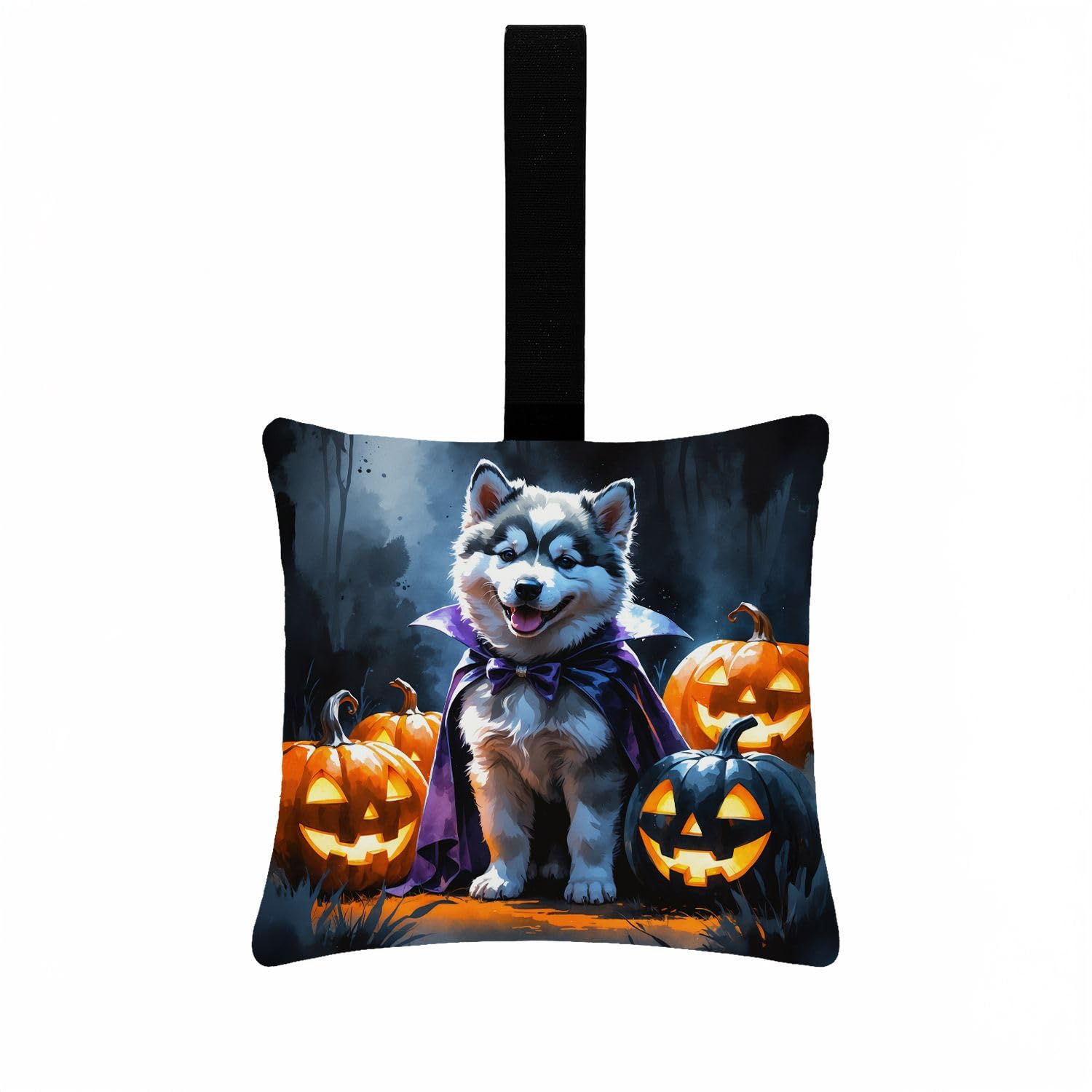 Carolines Treasures Alaskan Malamute Puppy Halloween Mini Hanging Pillow Ornament 3.5  3.5 Decorative Door-Knob & Tree Hanger, Soft Fabric Cushion