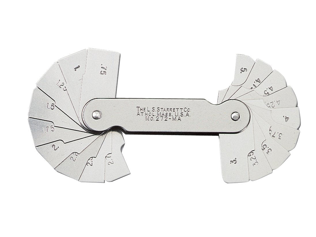 272MB Fillet or Radius Gage, 5.5-13mm Range (Concave and Convex), 0.5mm Increments, 16 Leaves, Millimeter Reading