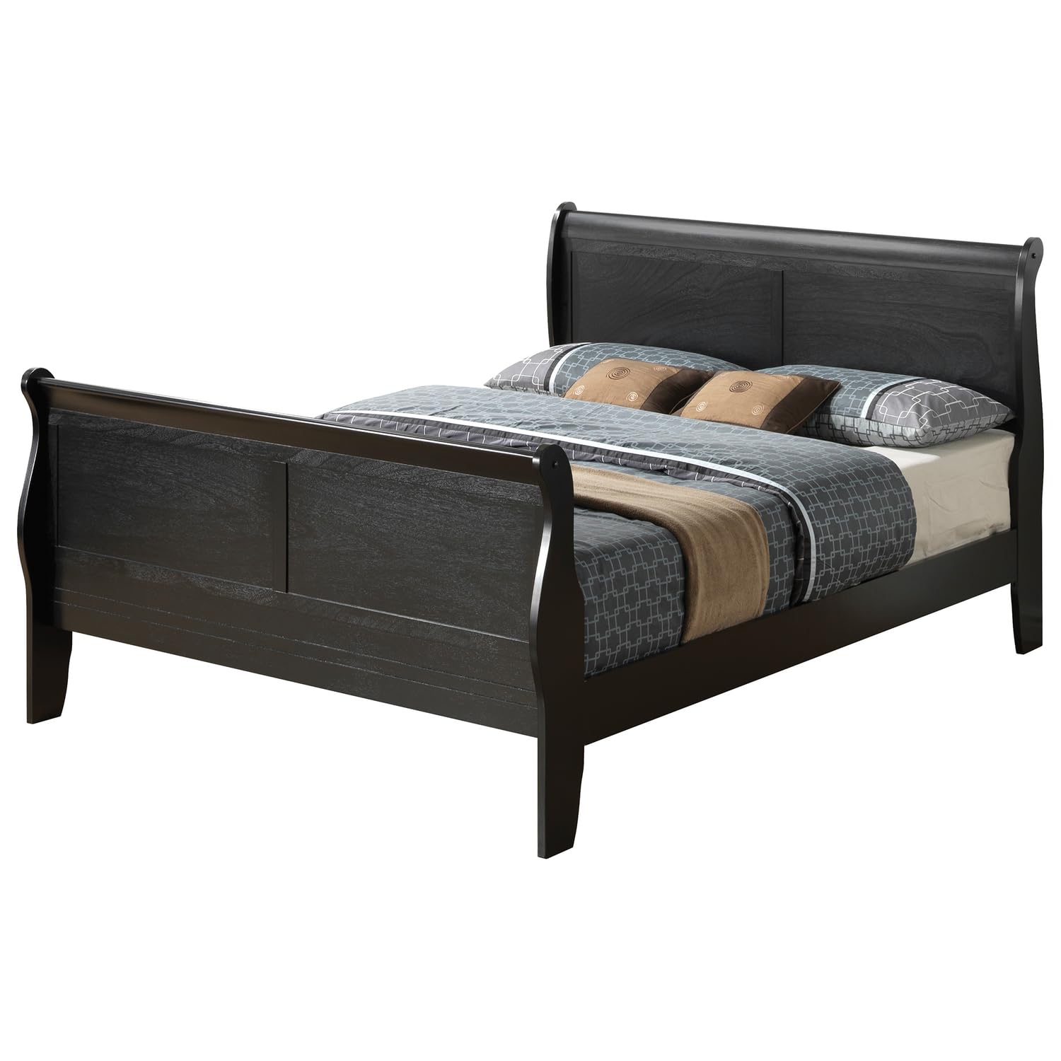 Louis Philippe Black Full Sleigh Bed with High Footboard