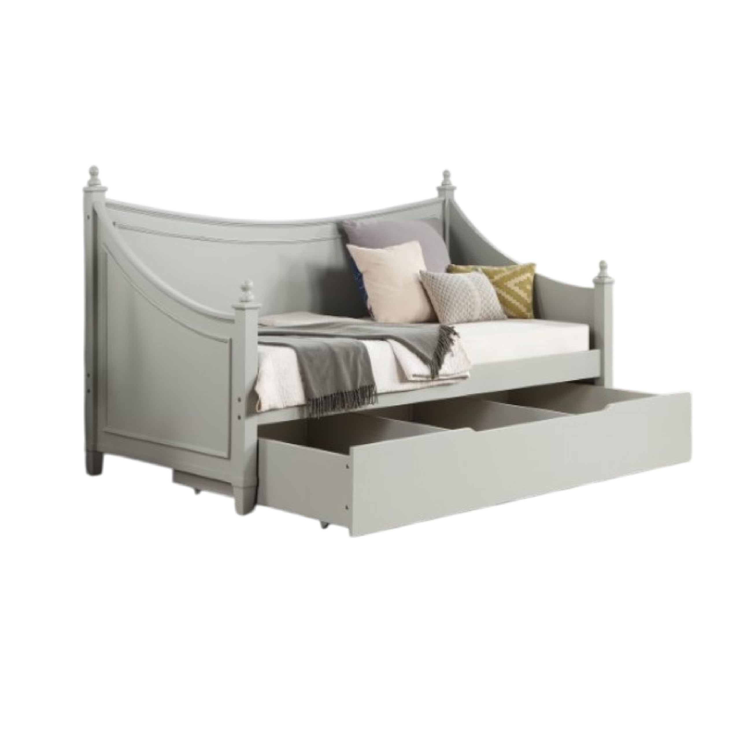 Kiki Twin Daybed with Trundle and Hidden Storage, Light Gray Wood