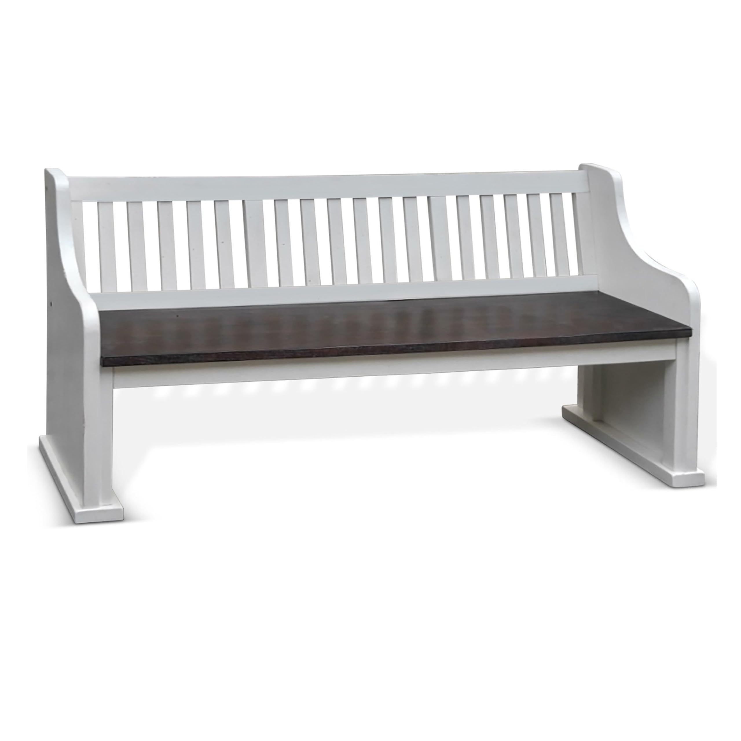 Orso Bench, Slat Back Design, White, Brown Mahogany and Mindi, 64 Inch