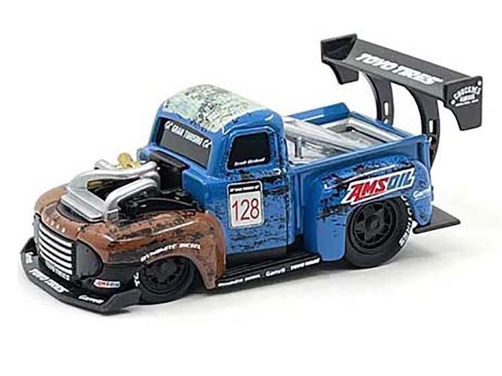 1949 Ford F1 Pickup Truck #128 Old Smokey Blue and Brown (Weathered) 1/64 Diecast Model Car by Muscle Machines