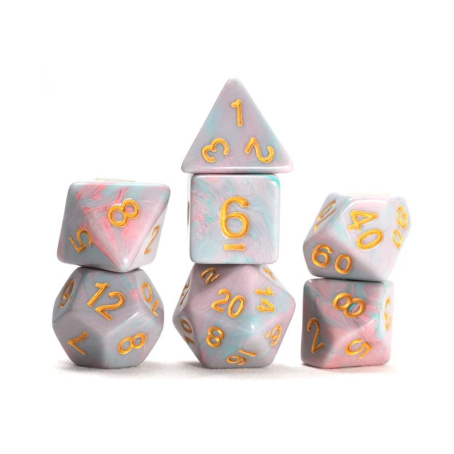 Poly Set - Unicorn, Pink w/Gold (7)