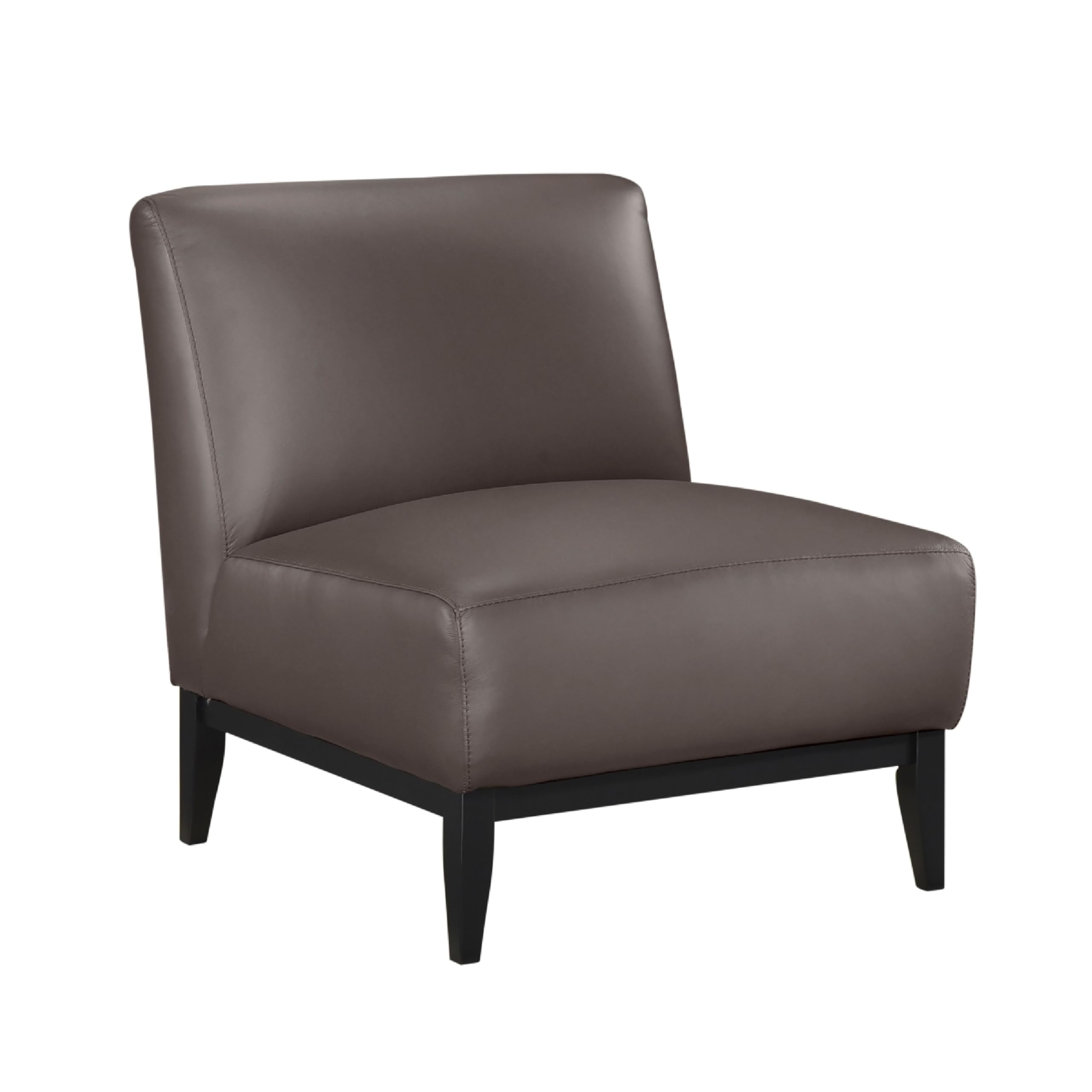 Hoy Accent Chair, Dark Brown Top Grain Leather, Black Solid Wood Legs