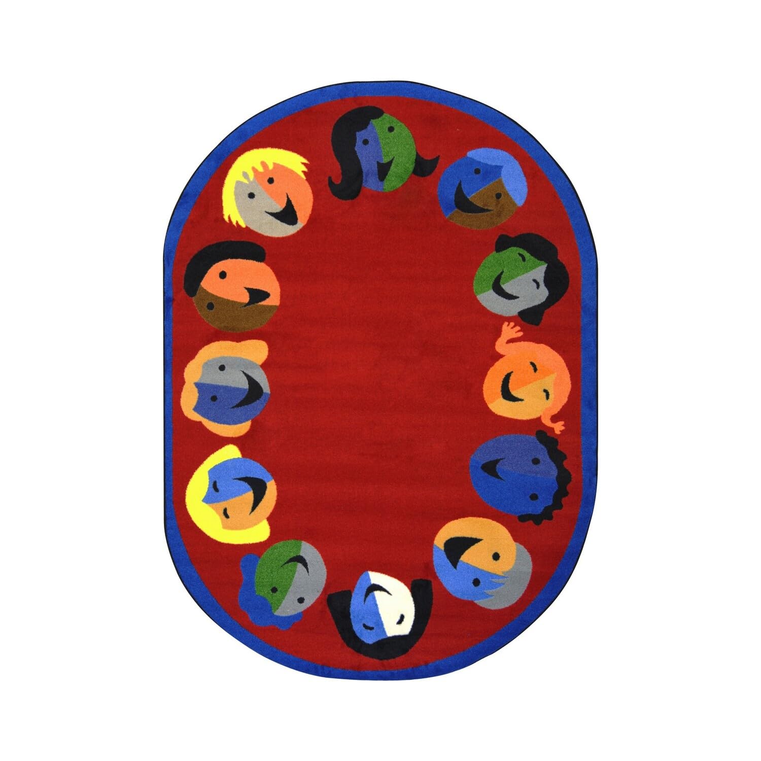 Joyful Faces 109 x 132??Oval area rug in color Red