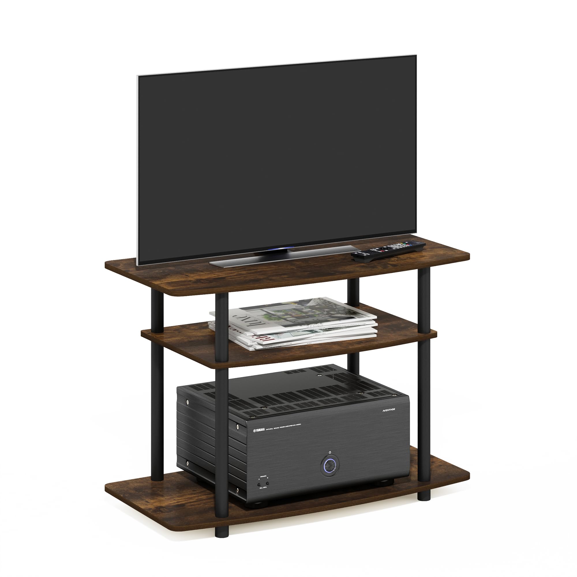 Furinno Turn-N-Tube No Tools 3-Tier TV Stands, Amber Pine/Black