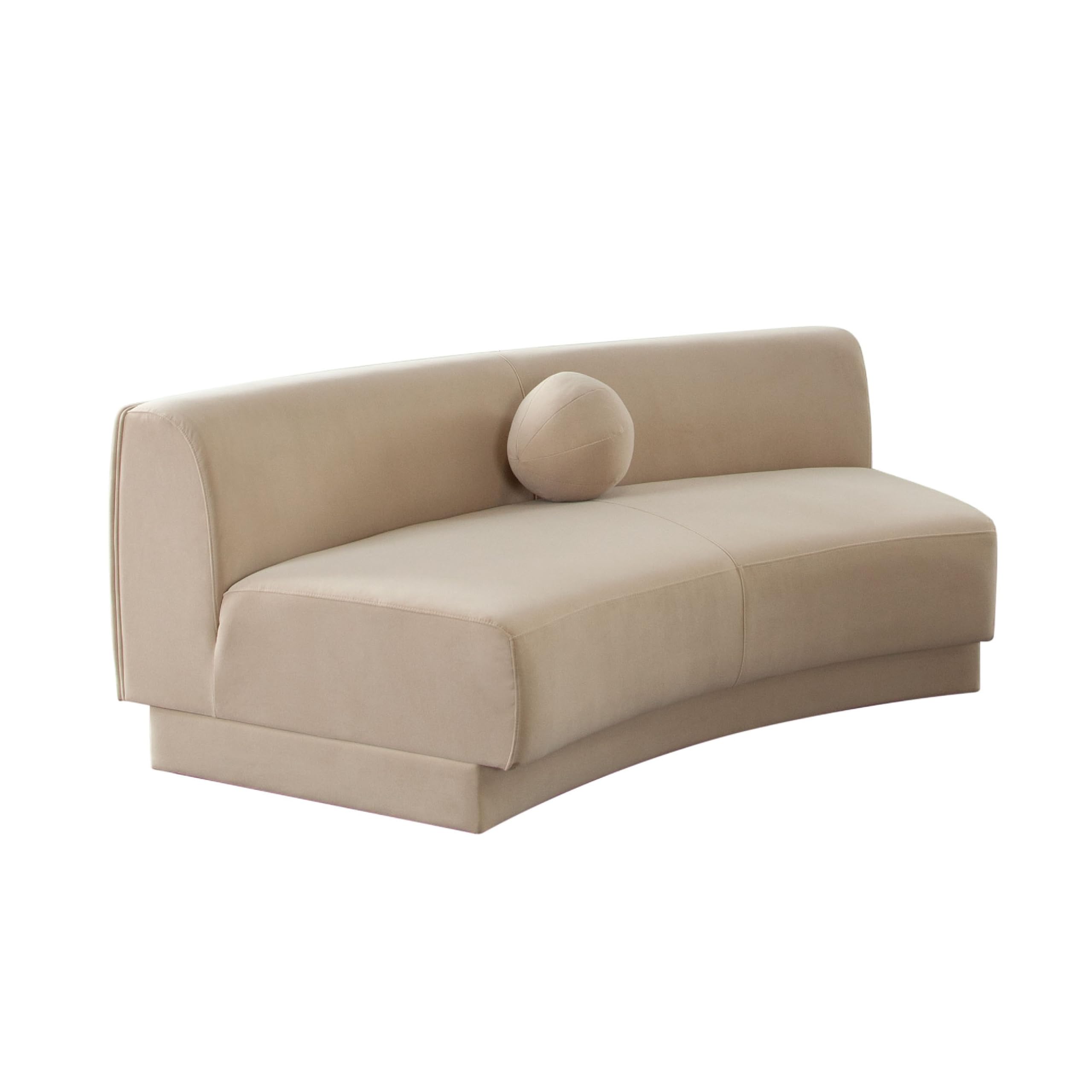 Zema Curved Armless Sofa, Curved Modular Design, Camel Brown Fabric, 84 Inch