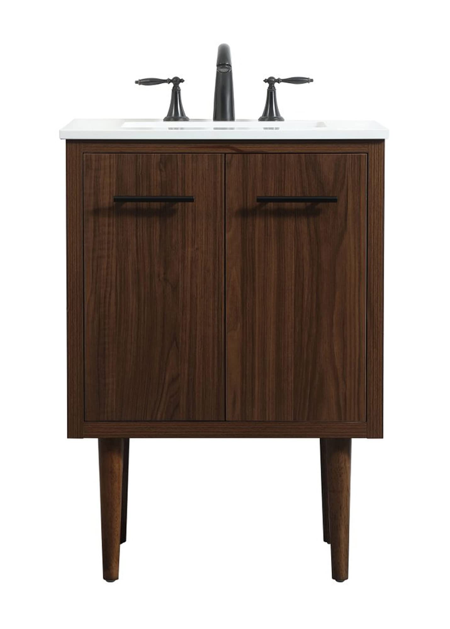 Elegant Decor Indoor Modern Under Sink Bathroom Fixtures Storage Organizer Cabinet 24 Inch Single Bathroom Vanity - Walnut