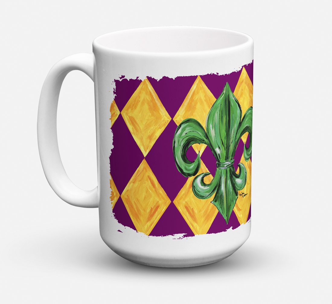 Mardi Gras Fleur de lis Purple Green and Gold Coffee Mug 15 oz